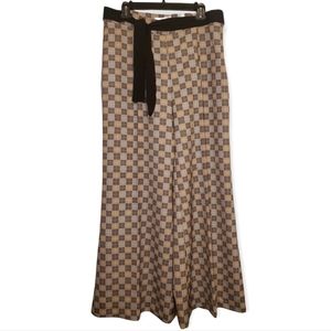 Lena Gabrielle Ultra High Waisted Plaid Flare Palazzo Pants Trousers 14